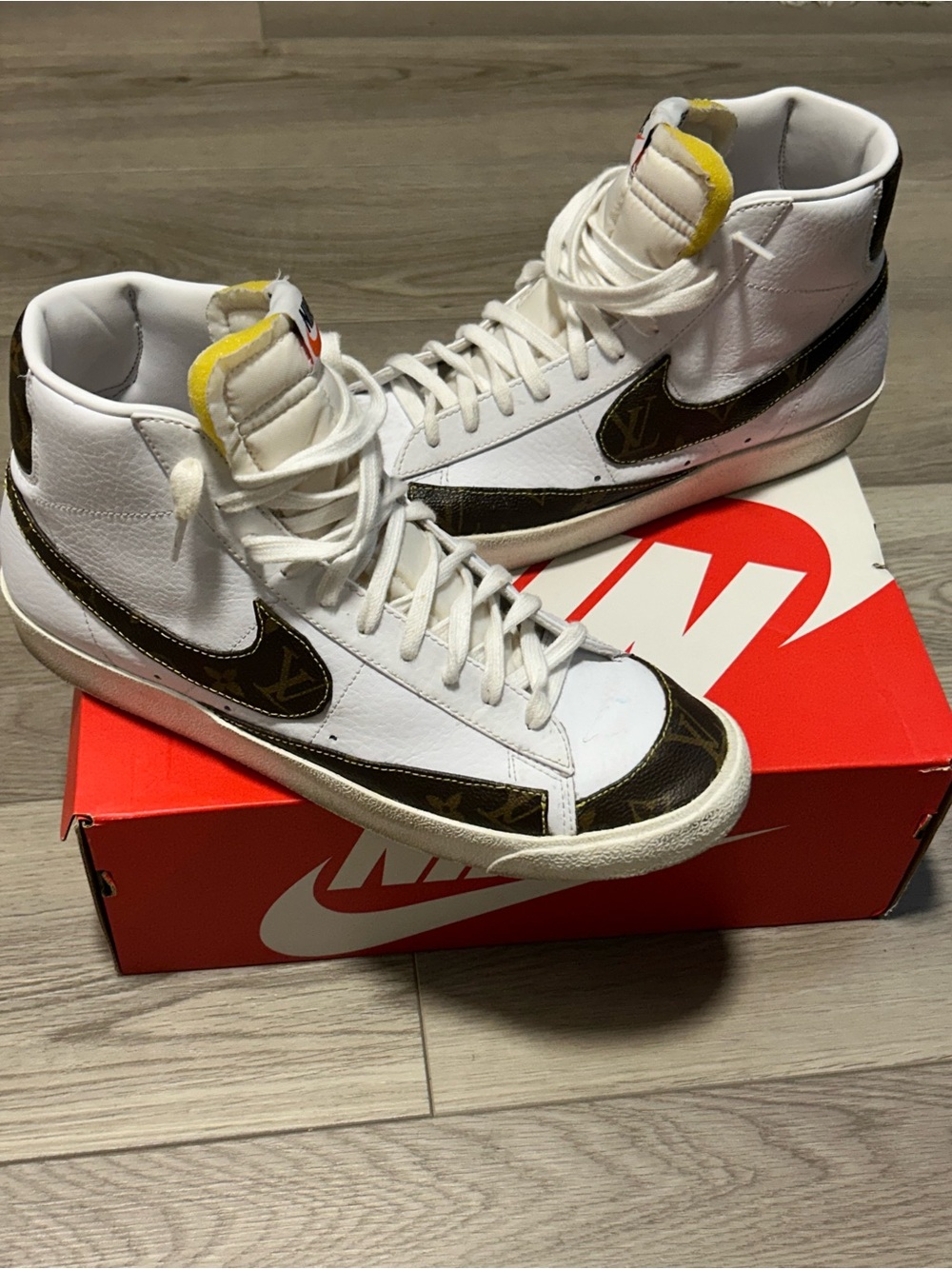 Custom Nike Blazer Mid 'White with Brown Monogram Swoosh'